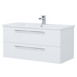 Тумба Dreja GIO, 100 см, 2 ящика, белый глянец и раковина MyJoys Эйфория 100 см, 77.0105W + 641235 - фото, отзывы, цена